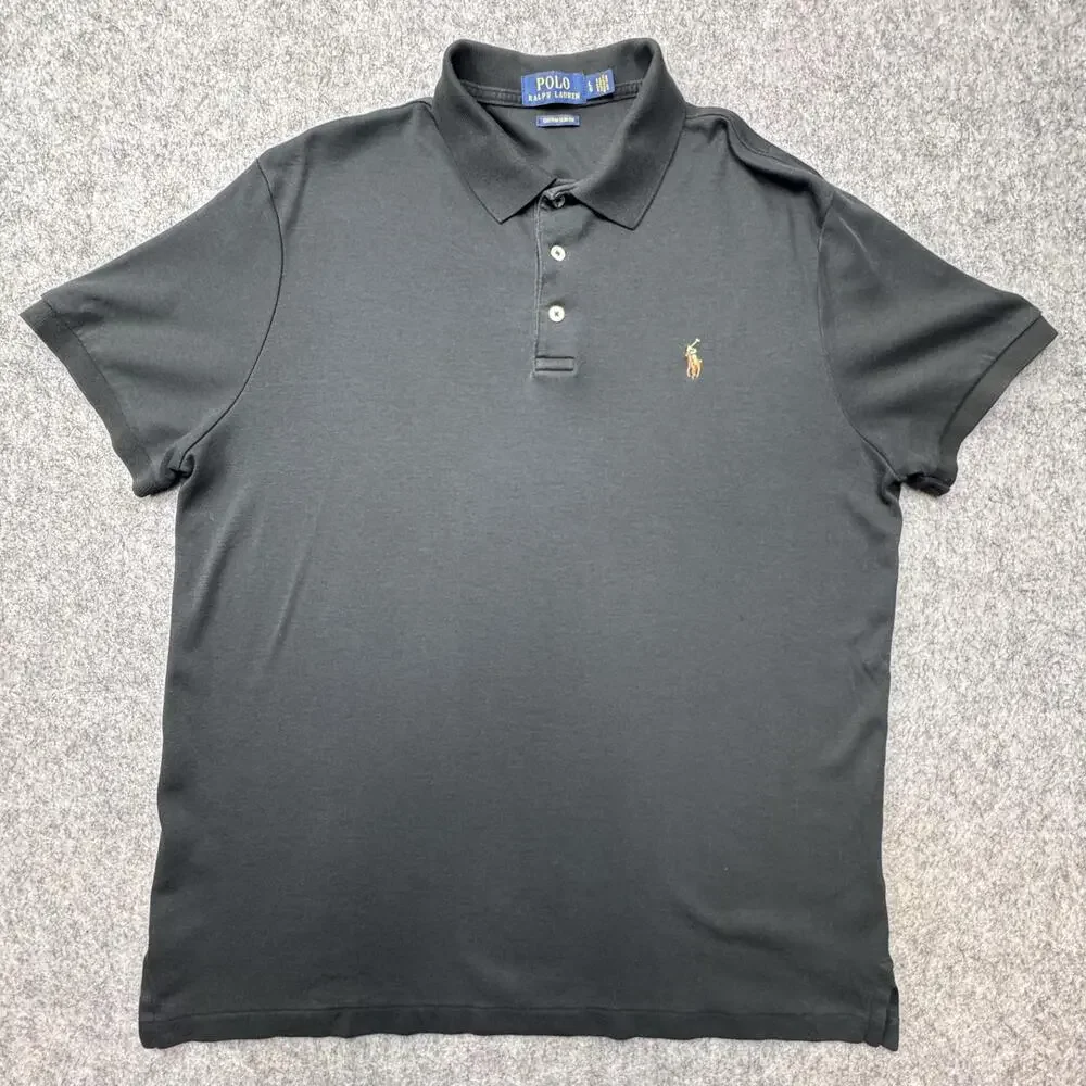 Polo Ralph Lauren Polo Shirt Mens Large Gray Custom Slim Fit Pony Logo Knit